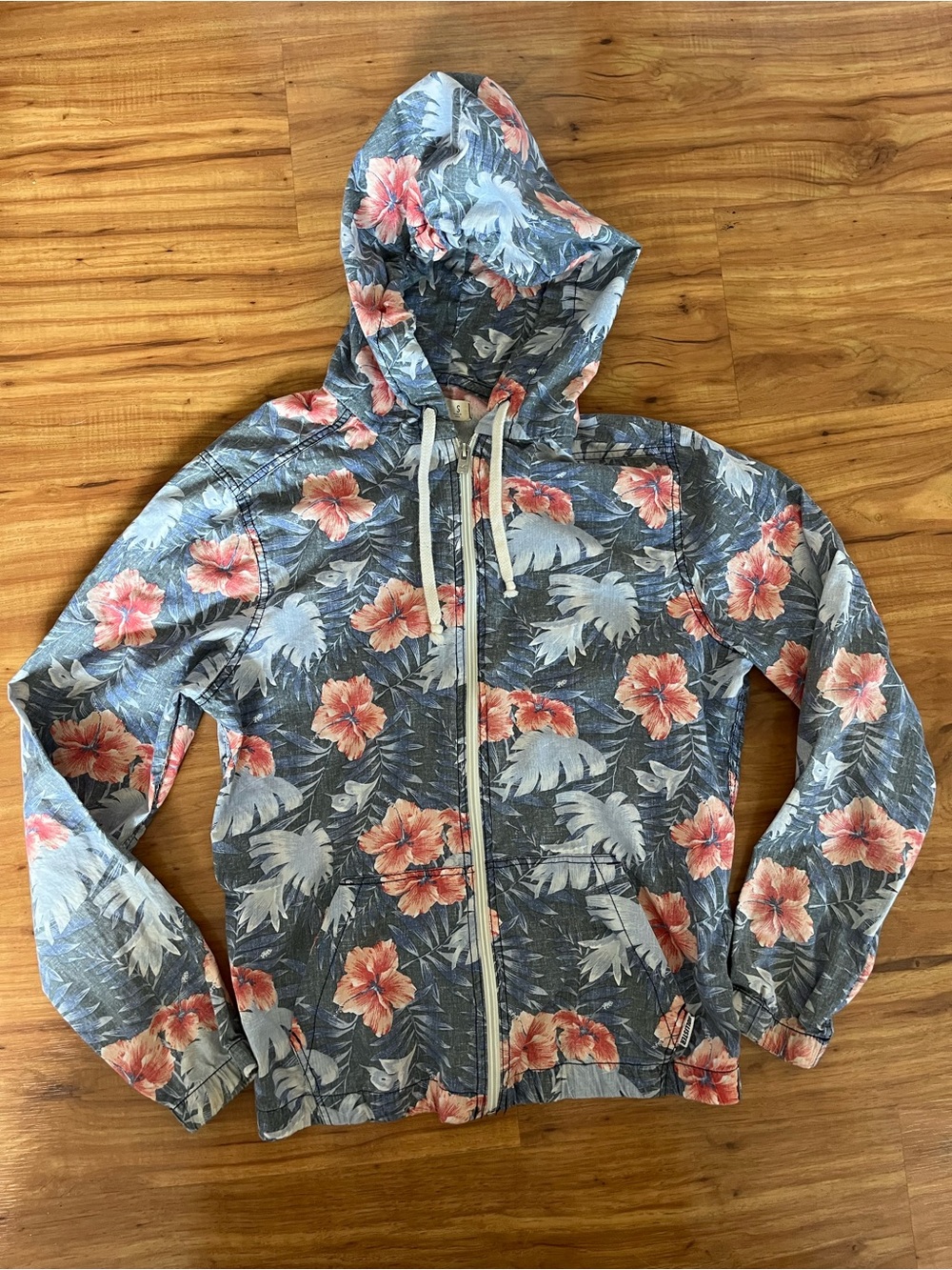 Hawaiian print Zip-Up Hoodie - Coral & Slate Floral Print